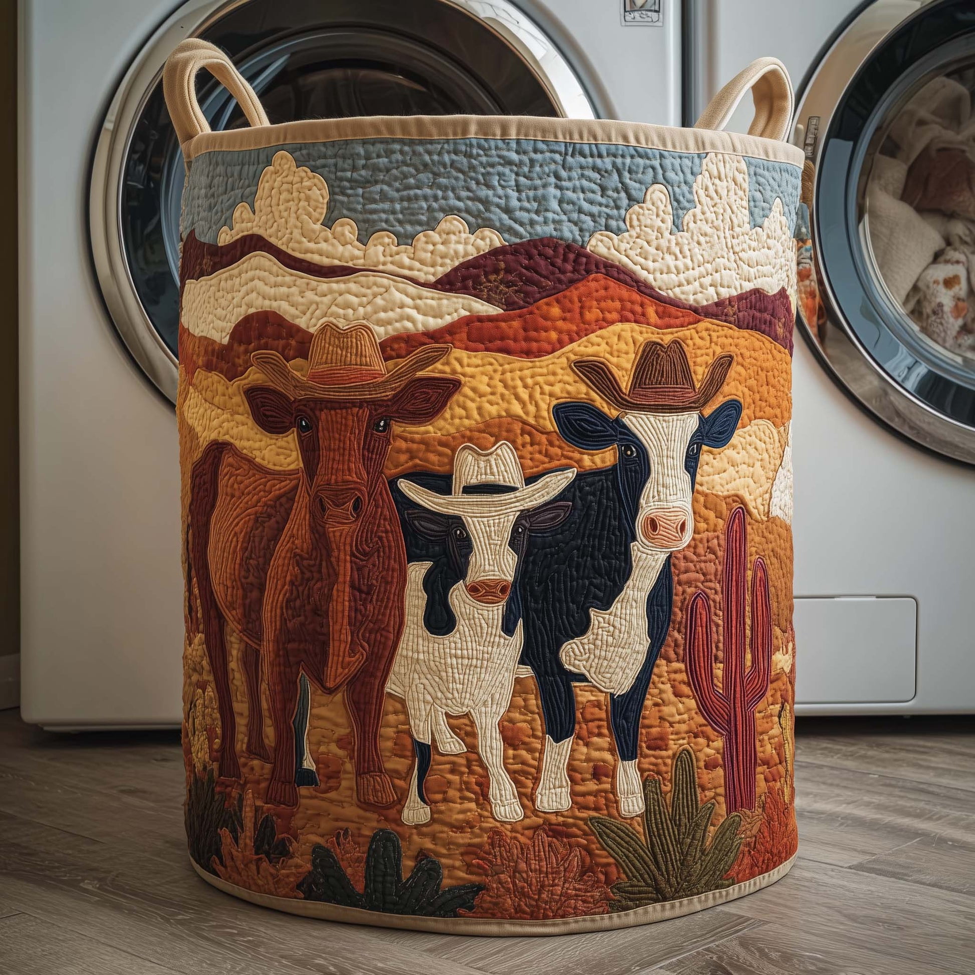 Western Cows Quilted Laundry Basket, Storage Bin Laundry Basket Fabric, House Storage Hamper, Mother Day's Gift Ideas