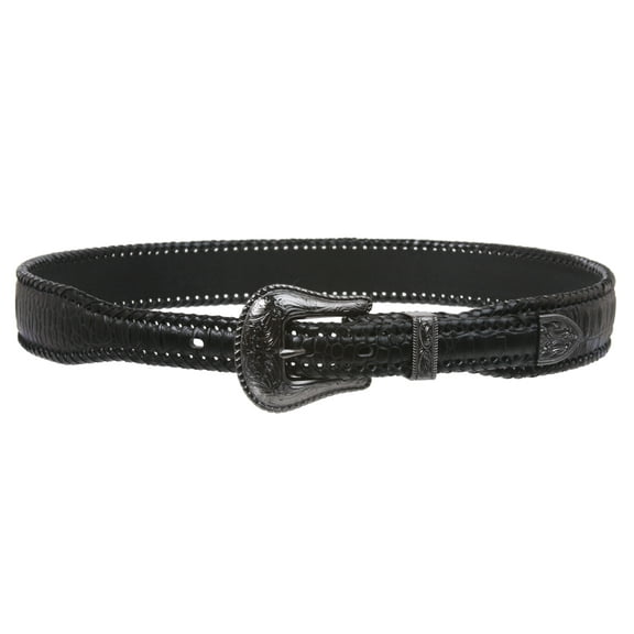 Western Croco Print  Braiding Edged Leather Belt