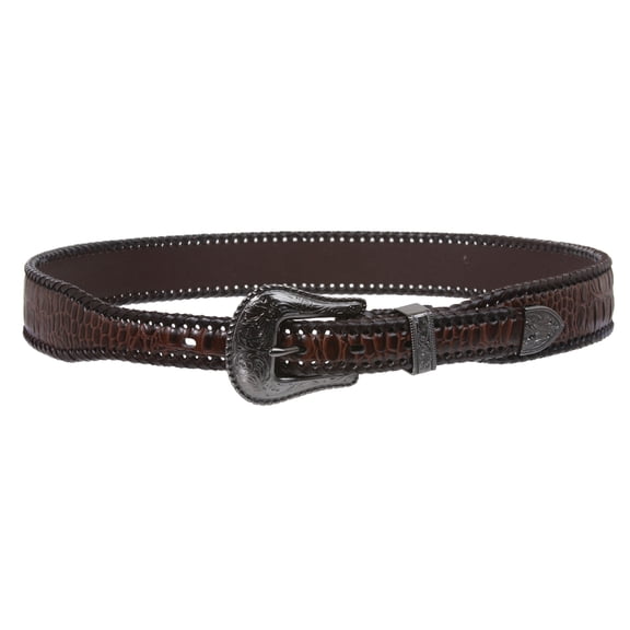 Western Croco Print  Braiding Edged Leather Belt
