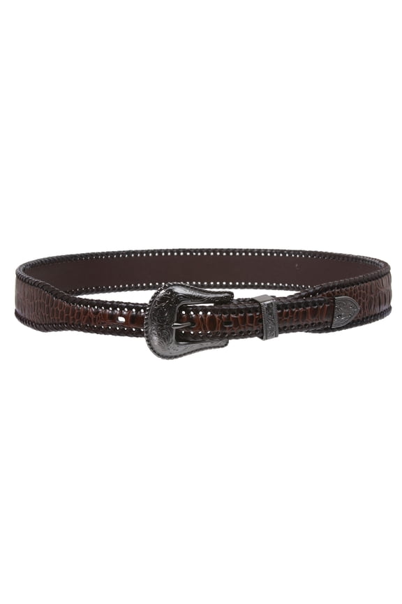Western Croco Print  Braiding Edged Leather Belt