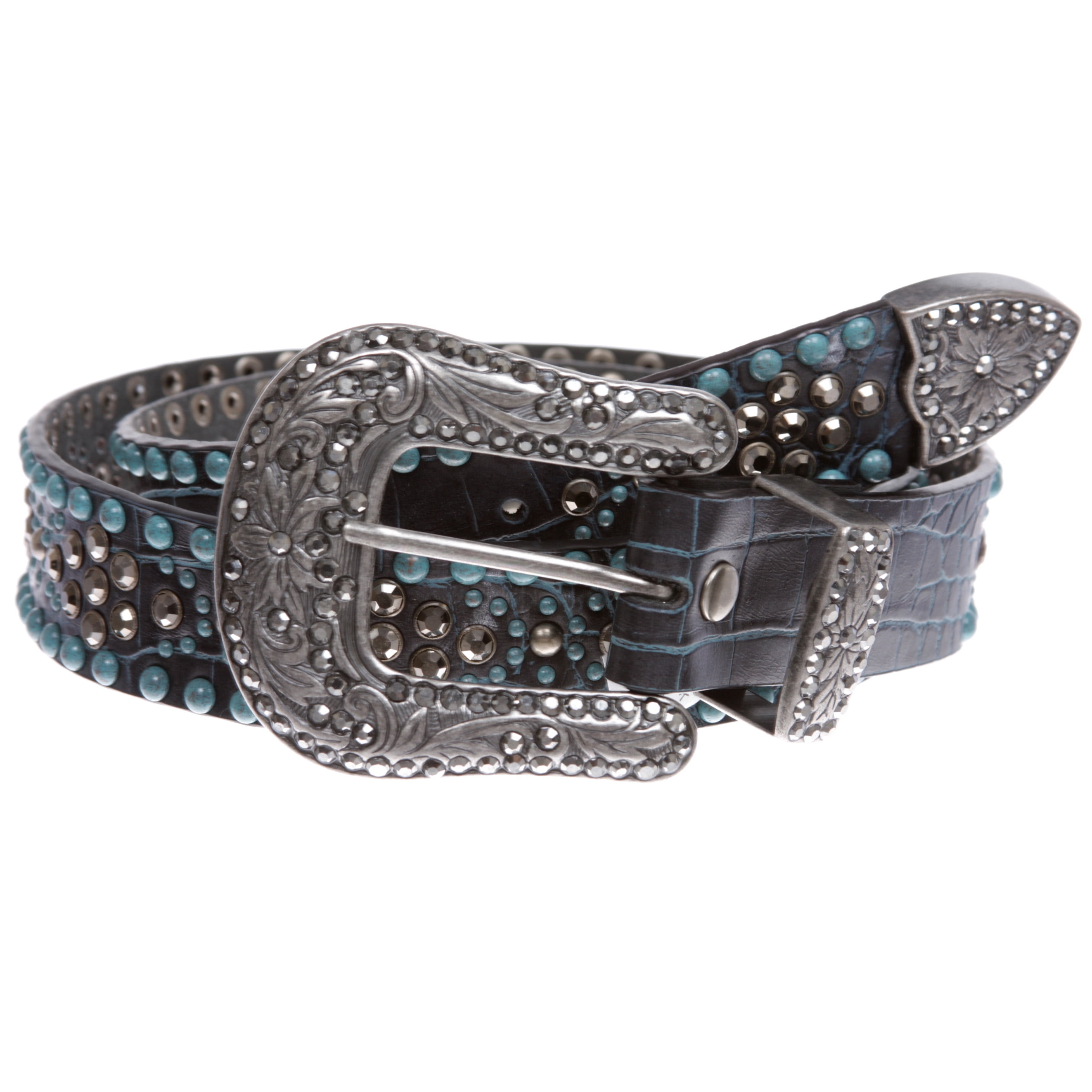 Western Croco Print Rhinestone & Turquoise Studded Leather  display picture 2