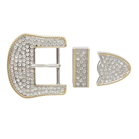 Western Crystal Rhinestone 3-Piece Belt Buckle Set - Fits 1 1/2" (38mm) Straps - Silver & Gold Options