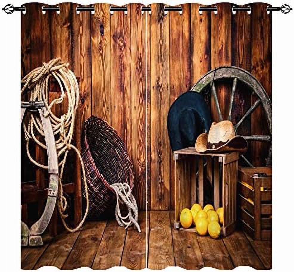 Western Curtains American West Wooden Barn Rustic Vintage Leather Hat