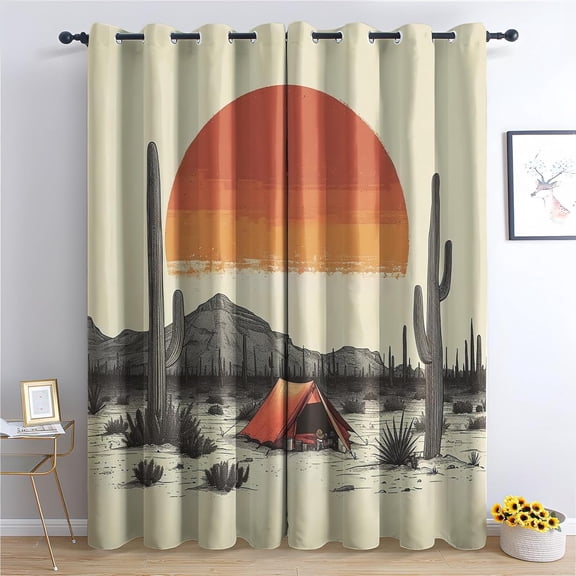 Western Curtains For Bedroom, Rustic Cactus Blackout Curtains For Living Room - Desert Camping Decor Window Curtains , Grommet Drapes 42"W x 63"L (Pack of 2)