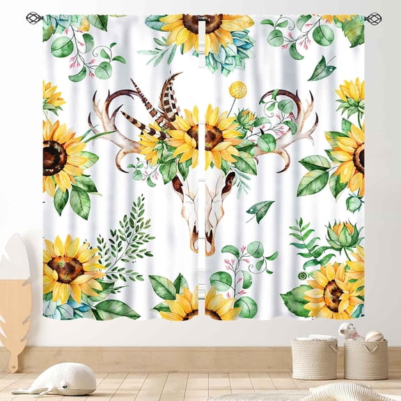 Western Curtains for Bedroom, Rustic Southwest Tribal Bull Skull Farmhouse Country Sunflower Boho Blackout Window Drapery Treatments for Living Room Kitchen Home 2 Panels Set, 42"x63" Inch