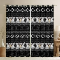 Western Curtains,Gothic Bull Skull 30%-50% Blackout Curtains Tribe Arrow Aztec Curtains & Drapes Highland Cow Farm Animals Bohemian Exotic Geometry Diamond Western Decor,Black