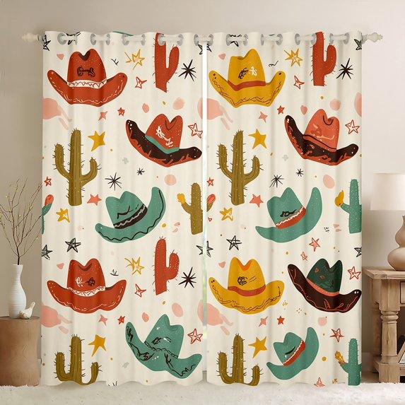 Western Curtains,West Cowboy Hat Curtains 30%-50% Blackout Bedroom Decor,Desert Cactus Succulent Curtains Rustic Country Window Curtains 2 Panels 38"Wx54"L