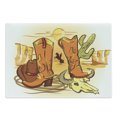 thumbnail image 1 of Western Cutting Board, Illustration Old Wild West Elements Rope Shoes and Image of Cowboy Print, Decorative Tempered Glass Cutting and Serving Board, Large Size, Yellow Orange, by Ambesonne, 1 of 1
