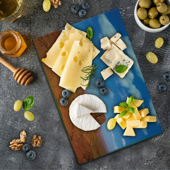 Western Cutting Board, Monument Valley in Wild West Historical American Lands and Sky Photo Deco, Decorative Tempered Glass Cutting and Serving Board, Small Size, Burnt Orange Blue, by Ambesonne