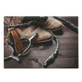 thumbnail image 1 of Western Cutting Board, Old Leather Boots and Spurs Rustic Rodeo Equipment USA Style Art Picture Print, Decorative Tempered Glass Cutting and Serving Board, Large Size, Brown, by Ambesonne, 1 of 1