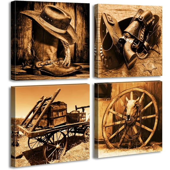 Western Decor Cowboy Wall Art for Men''s Bedroom Office Canvas Printed Poster Home Decoration Artwork 12" Wx12 Hx4