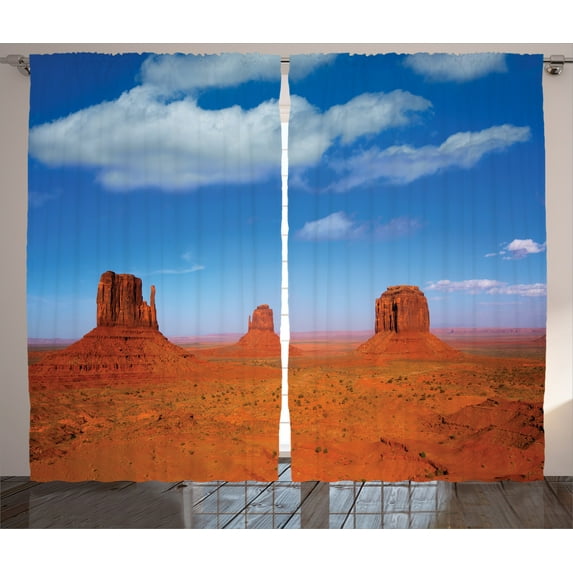 Ambesonne American Curtains 2 Panel Set, Historical Wild West, 108" x 84", Burnt Orange Blue