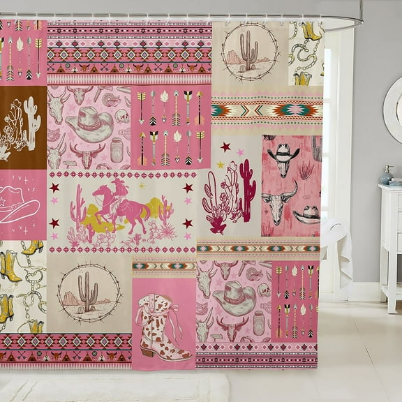 Western Decor Fabric Shower Curtain Cowgirl Western Cow Print Boots Bathroom Shower Curtain Sets,Bull Head Aztec Arrow Style Shower Curtain Cactus Wild Desert Bath Curtain 72"Wx78"L
