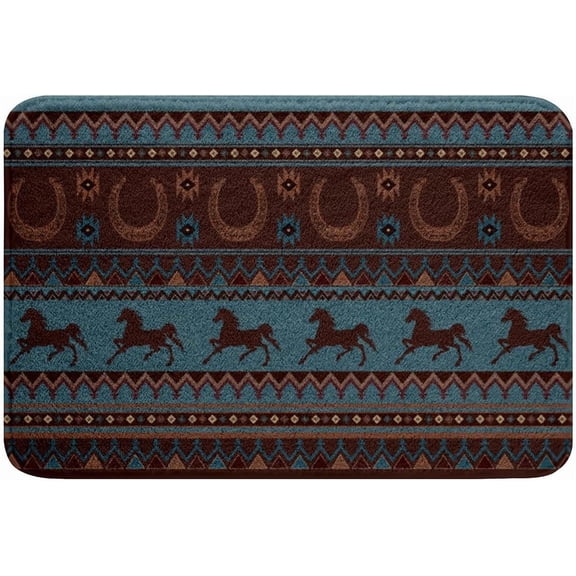 Western Decor,Horse Bath Mat Boho Western Outdoor Rug 16"x24",Farm Animals Bath Rugs Aztec Shower Mat,Native Geometry Rustic Home Decor Horse Gifts for Girls,Blue Farmhouse Decor
