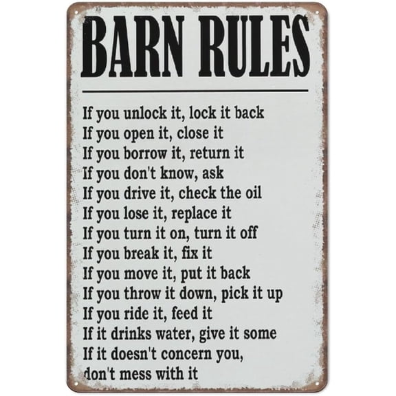 Western Decor Sign, Barn Rules, Inspirational Western Decor Funny Metal Sign Poster Wall Art for Kitchen Garden Bathroom Farm Home Coffee Decor Tin Sign,8x12 inches