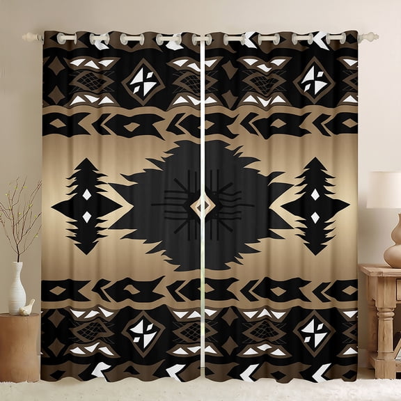 Western Decor,Vintage Exotic Geometry Blackout Curtains Boho Western Curtains 2 Panels 42"Wx63"L,Tribal Arrow Curtains & Drapes Aztec Western Home Decor Farmhouse Decor,Black Brown