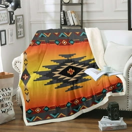 YST Bohemian Aztec Throw Blanket for Couch Boho Hippie Fleece Blanket Western Tribal Pattern Sherpa Blanket Indian American Blanket Abstract Geometric Bed Blanket Beige Black Orange Walmart