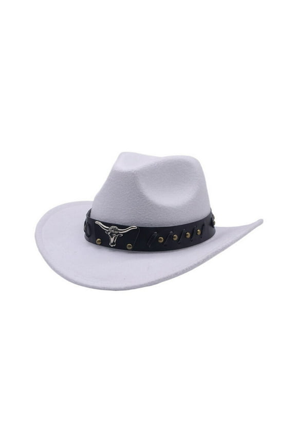 Western Denim Curved Top Hat Woolen Big Brimmed Hat Autumn And Winter Style British Jazz Hat Casual White - One Size