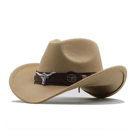 Western Denim Curved Top Hat Woolen Big Brimmed Hat Style British Jazz Hat Casual Khaki - M