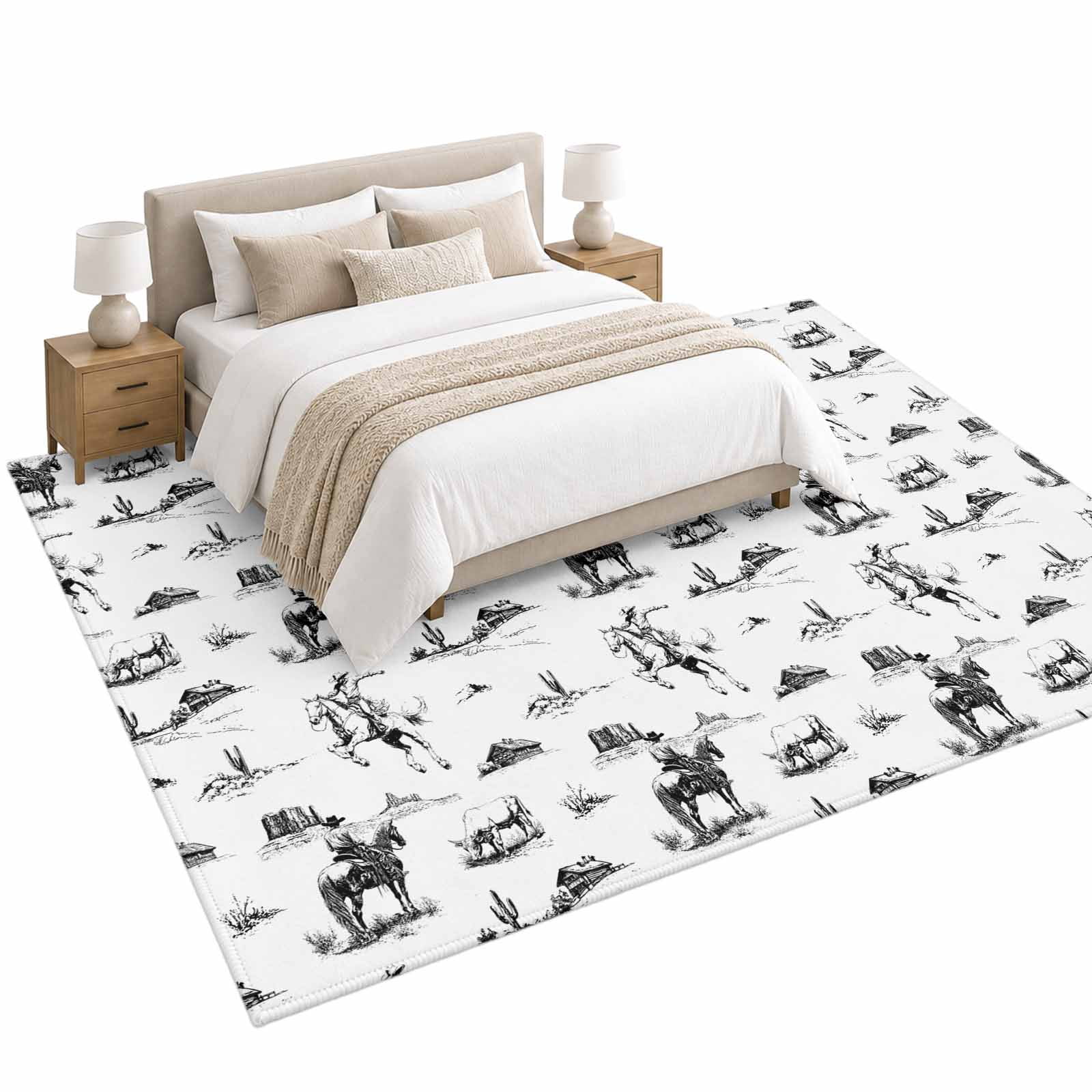 Western Desert Area Rug 6'x9', Retro Black Cowboy Horse Soft Mat Non ...