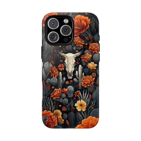 Western Desert Cactus Flower Cow Country Artistic Abstract Illustration Phone Case for iPhone 11 12 13 14 15 16 17 Pro Max