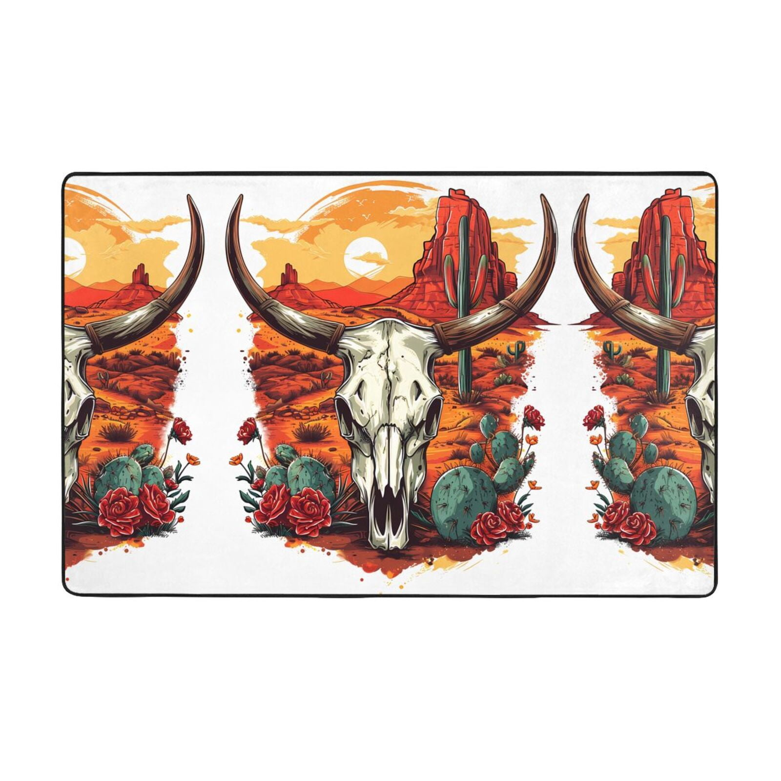 Western Desert Cactus Ram Skull Bathroom Rugs Non Slip Washable ...