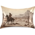 thumbnail image 1 of Western Desert Cowboy Satin Pillowcase for Hair and Skin Silk Pillowcase Soft Sleeping Pillow Covers Smooth Cooling Pillowcase with Envelope Closure Size Standard 20x26 in Home Decor Gifts, 1 of 7