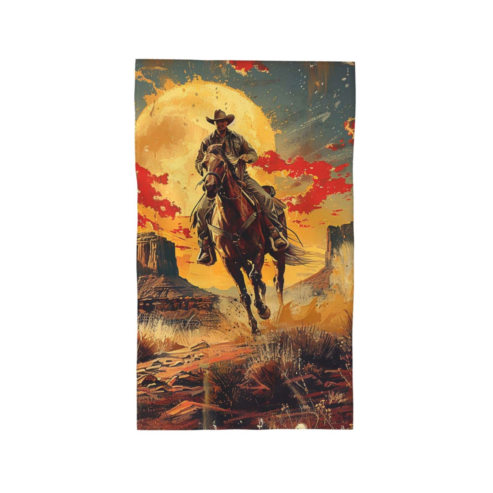 Western Desert Cowboys Vintage Art 27.5" x 16" Ultra Soft Hand Towel, Face Wash Cloth for Bathroom, Gym, Travel, Pool