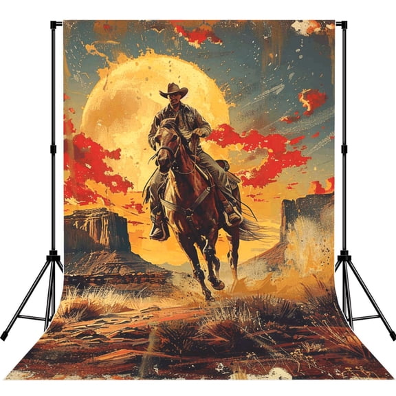 Western Desert Cowboys Vintage Art Photography Backdrop 5x7Ft Background for Photo Studio Video Recording Birthday Party Wedding Home Decor