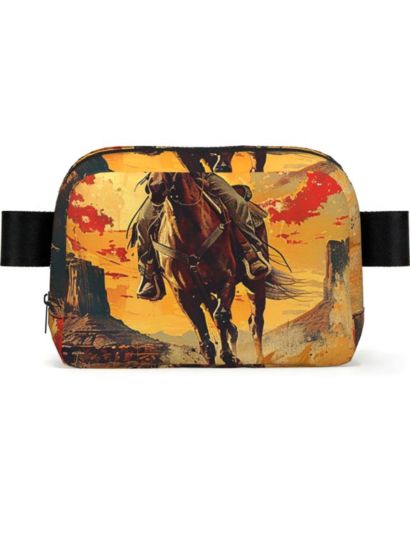 Western Desert Cowboys Vintage Art Square Fanny Pack Fashion Belt Bag with Adjustable Strap Crossbody Chest Bag for Travel, Running, Gym