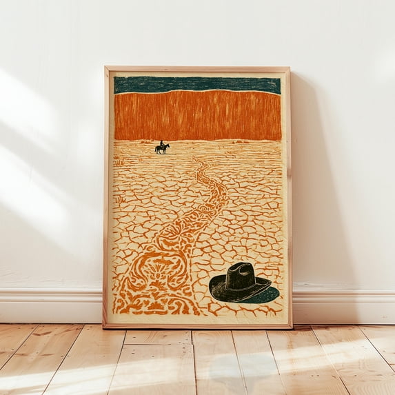 Western Desert Poster, Cowboy Landscape Print, Surreal Wall Art ...