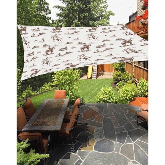 Western Desert Sun Shade Sail 6.5'X10' Retro Brown Cowboy Ethnic Horse UV Block Outdoor Sail Shades Breathable Waterproof Rectangular Sunshade for Patio Garden Pool Pergola Porch