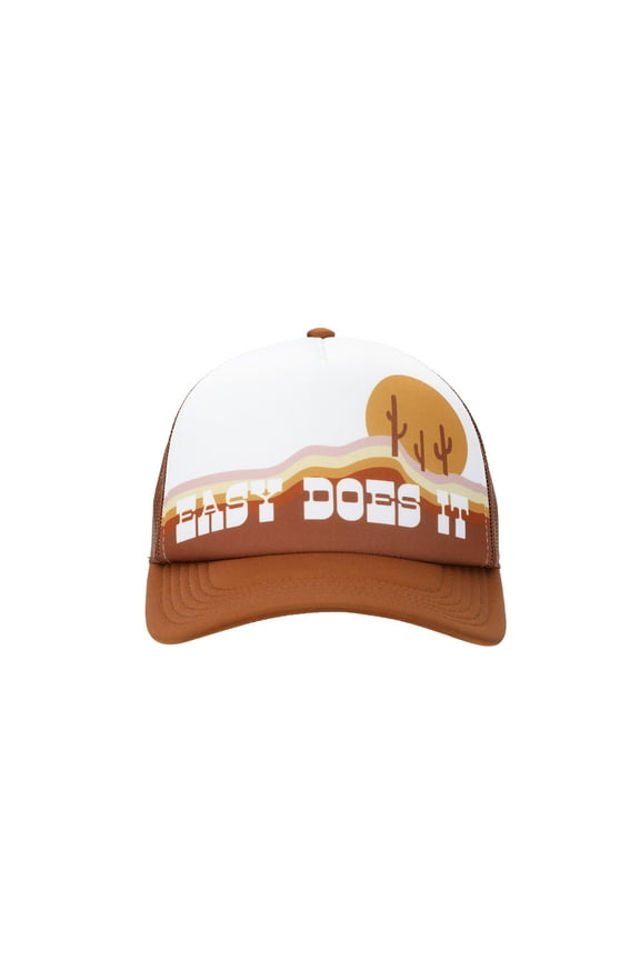 Western Desert Sunrise Easy Does It White & Brown Foam Trucker Hat