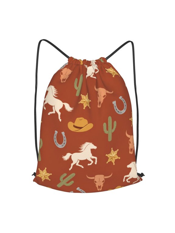 Western Desert Sunset Pattern Drawstring Backpack Gym String Bag Sports Sackpack Cinch Sack, S