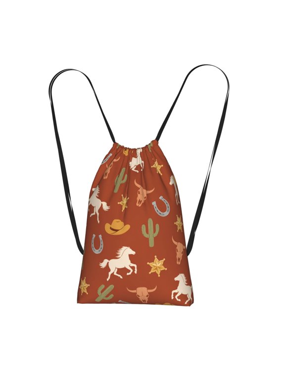 Western Desert Sunset Pattern Packable Drawstring Backpack, Lightweight Foldable Cinch Storage Bag for Gym Travel Shopping