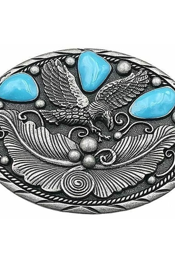 Western Design Eagle Belt Buckle Turquoise colors Eagle feathers Patriotic USA 7 - New with box/tags
