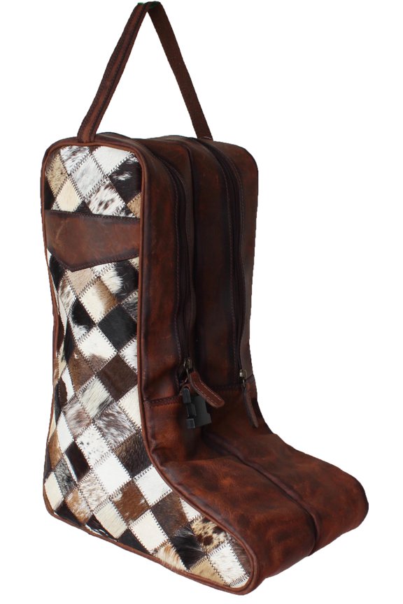 Western Diamond Patch Cowhide Leather Travel Carry Boot Storage Bag 30SK03