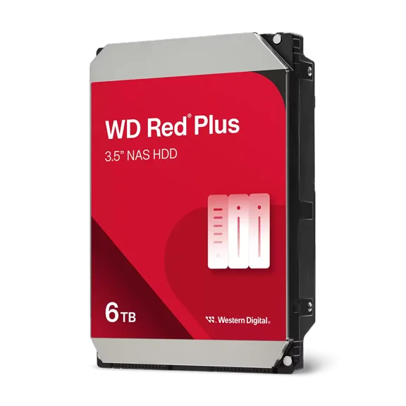 Western Digital 6TB WD Red Plus NAS SATA HDD, 3.5" Internal Hard Drive HDD, 5400 RPM, 256MB Cache, CMR - WD60EFPX