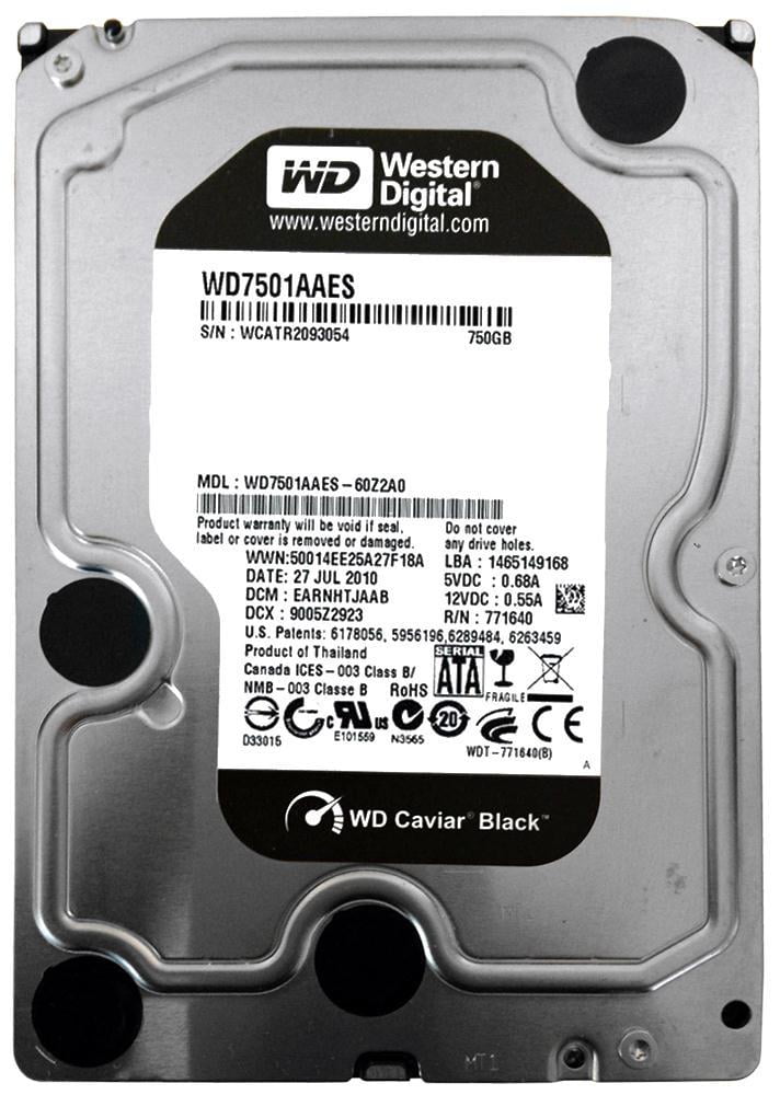 Western Digital Caviar Black 750GB 7200RPM SATA 3Gbps 32MB Cache 3.5-inch Internal Hard Drive Mfr P/N WD7501AAES