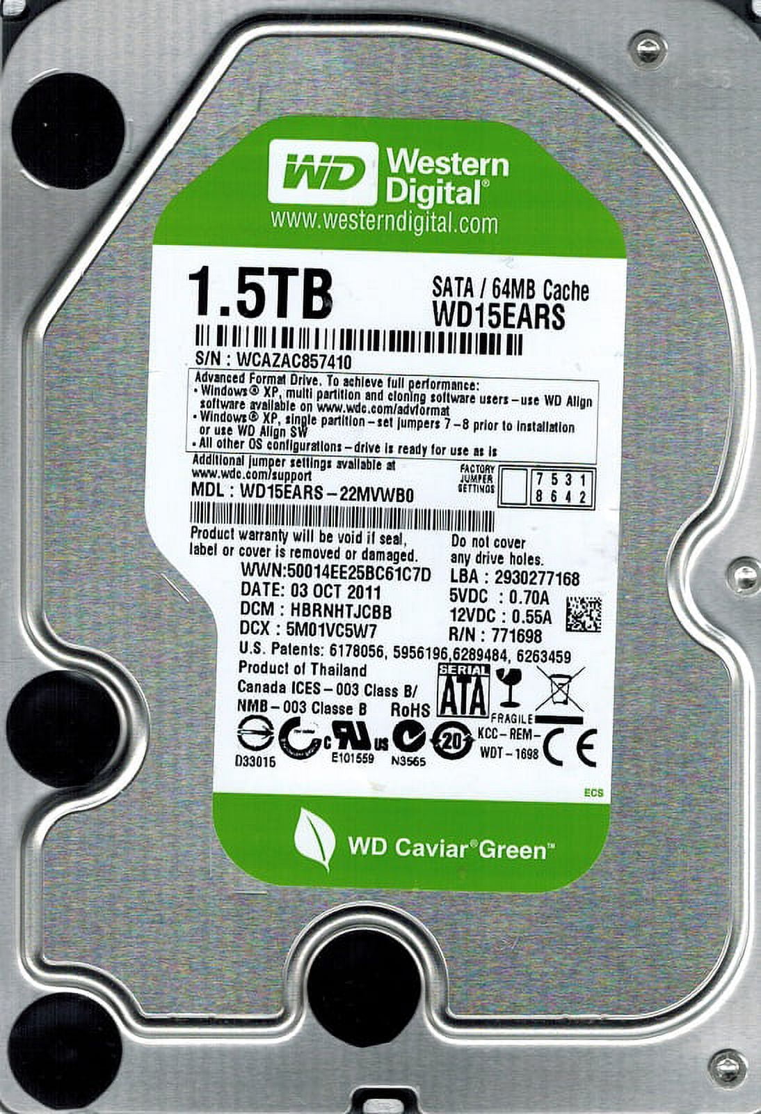 Wd15 Back Label Western Digital WD15EARS-22MVWB0 1.5TB DCM: HBRNHTJCBB - Walmart ...