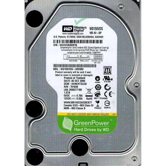 Western Digital WD15EVDS-63V9B0 1.5TB DCM: HANCHT2CAB