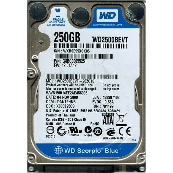 Western Digital WD2500BEVT-26ZCT0 250GB DCM: DANT2HNB