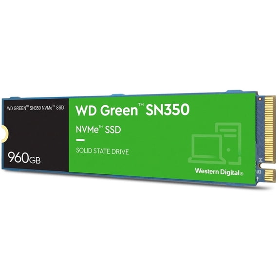 Western Digital 960GB WD Green SN350 NVMe SSD, Internal M.2 2280 Solid State Drive - WDS960G2G0C-00AJM0