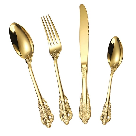 MERRYHAPY 1Set Golden Stainless Steel Serving Flatware Set Smooth Polished Food Utensils for Home