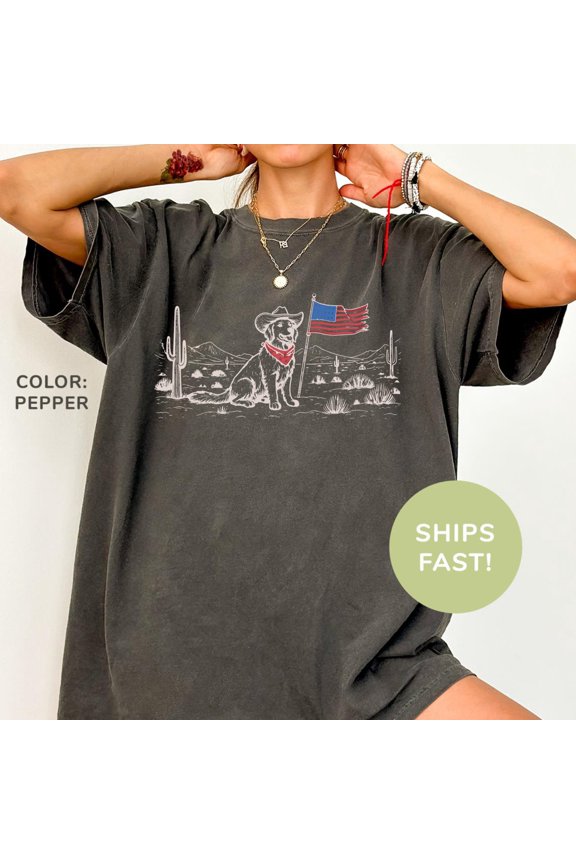 Western Dog Shirt, 4Th Of July Shirt, Independence Day Shirt, American Flag Shirt, Dog Lover Gift, Patriotic Shirt For Women