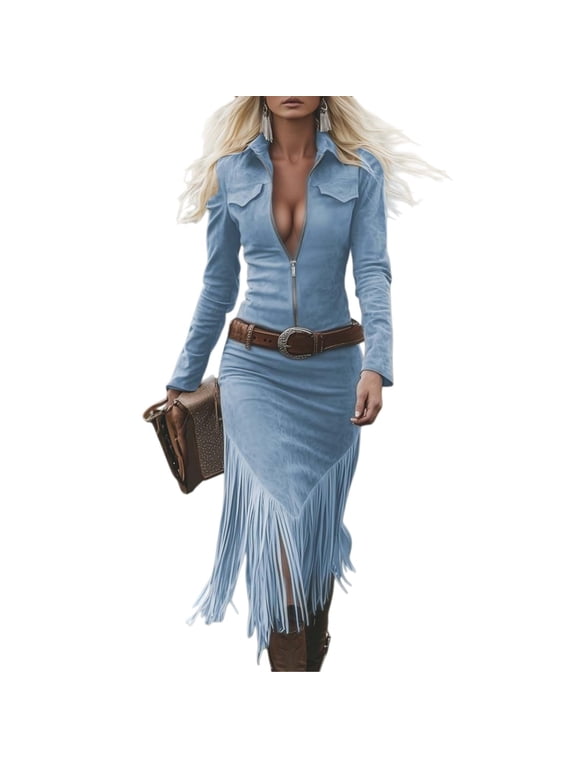 Western Dress for Women Fringe Suede Formal Vintage Western Cowgirl Dresses
