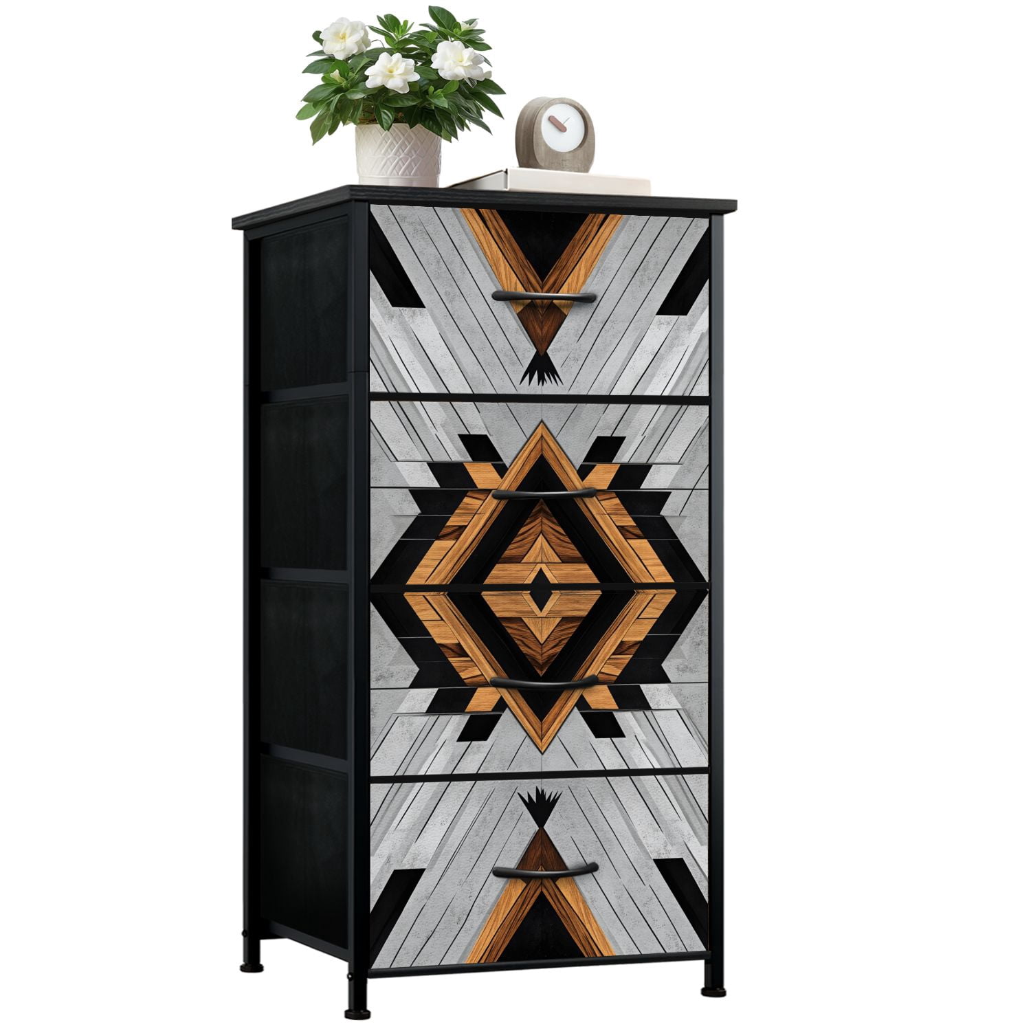 Western Dresser for Bedroom with 4 Storage Drawers Geometric Abstract ...