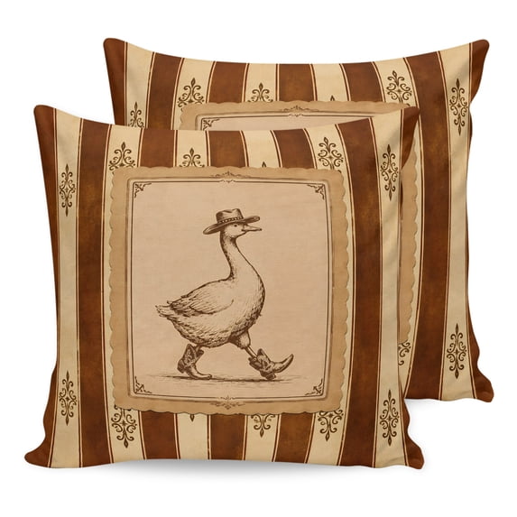 Western Ducks Pillow Covers 24x24 Set of 2, Farmhouse Modern Rustic Red Brown Stripe Throw Pillow Covers Decorative Couch Cushion Cover, Microfiber Soft Pillowcases for Bedroom Living Room Sofa