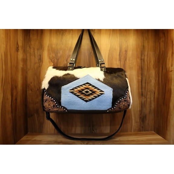 Western Duffel, Hand Tooled Leather Duffel, Hair On Cowhide Duffel, Leather Weekender Duffel, Weekender Travel Duffle, Leather Duffle