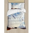 thumbnail image 1 of Western Duvet Cover Set, Horse in Monument Valley Open Sky Clouds Arizona America Landscape Print, Decorative 2 Piece Bedding Set with 1 Pillow Shams, Twin Size, Cream Blue, by Ambesonne, 1 of 3